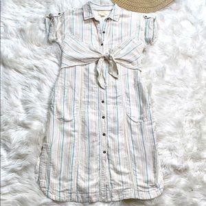 Anthropologie Mauve Striped Cotton Shirt Dress
